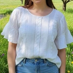 City Chic‎ Large 20W $79 Summer Delight White Lace Embroidered Boho Top Summer